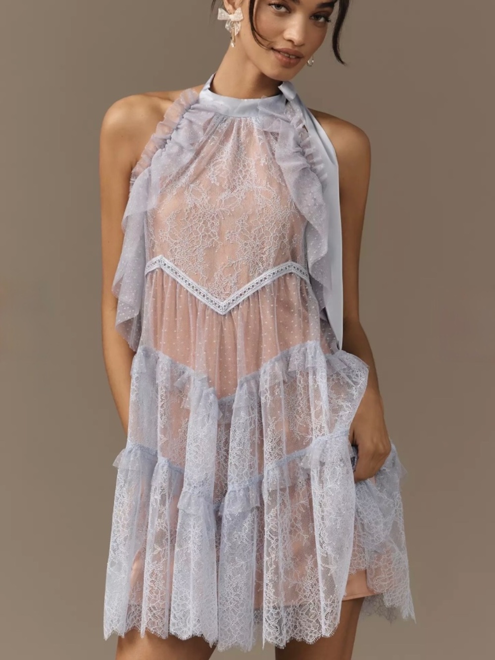 Anthropologie Lace Tunic Halter Dress, Lavender | NWT | Size Small